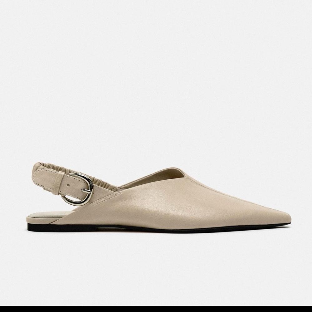 Zara Cream Soft Leather Slingback Flats | pointed toe